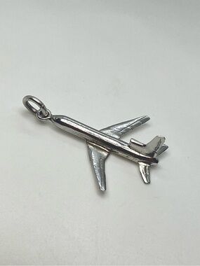 Vtg 925 Sterling Silver Vintage Large Airplane Jumbo Jet Statement Pendant Charm